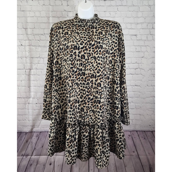 ASOS Dresses & Skirts - Asos Women's High Ruffle Neck Long-sleeve Leopard Tiered Mini Dress 6